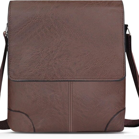 Brown Faux Leather Crossbody Bag for Men with 4 Pockets and Adjustable Strap - Picture 1 of 6